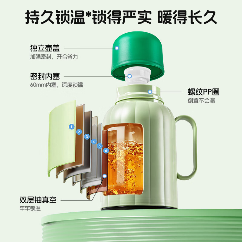 乐唯诗小清新保温壶家用开水热水瓶保暖水壶大容量便携学生宿舍茶瓶茶壶 乐暖便携保温壶-汀涧绿-1000ml