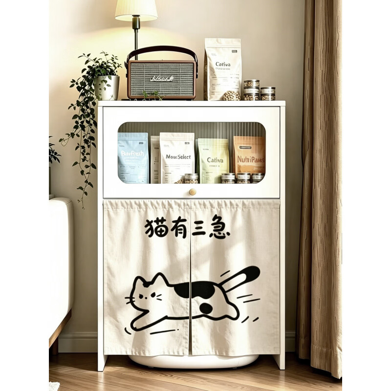门帘猫砂盆遮挡帘猫洞加厚猫咪食堂布帘猫窝猫厕所宠物柜装 甜点时间【加厚棉麻】 宽20*高20cm【半开式背面魔术贴】