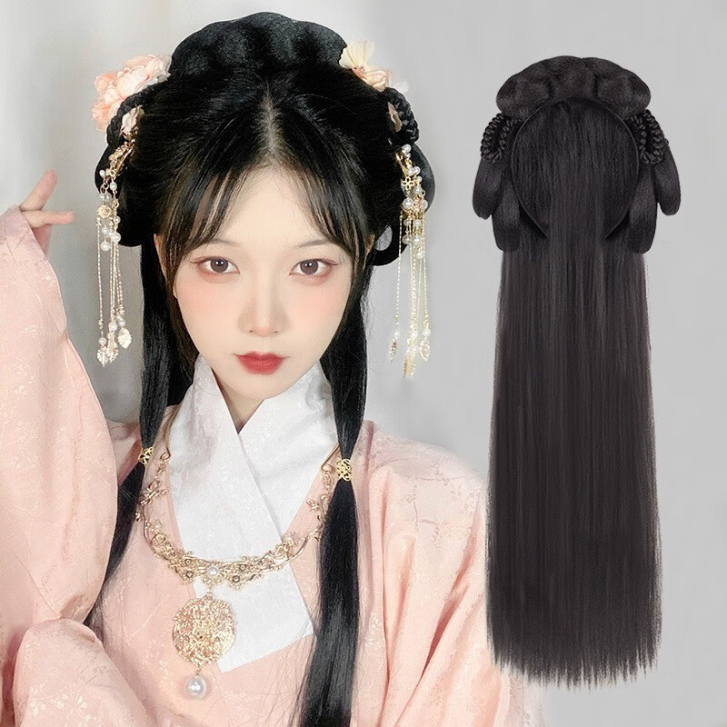 花千羽古装汉服假发包一体式懒人发箍全头套古风唐代假发盘发发髻jm8