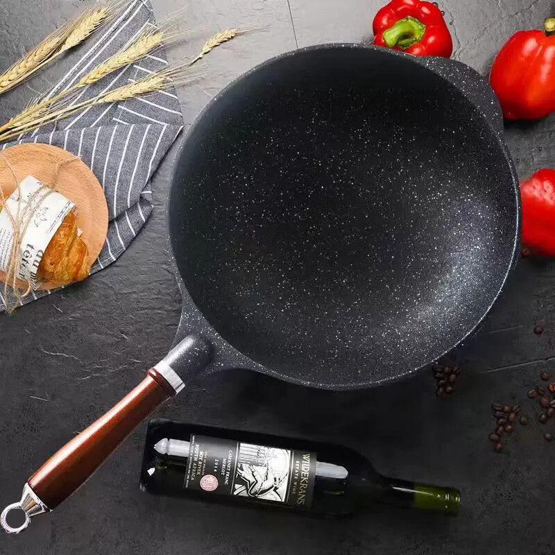 欧菲斯麦饭石炒锅 家用轻量不粘锅 钢铲可用 尾货清仓 超轻炒锅 32cm 盖珠不锈钢或木质随机发，在意慎拍