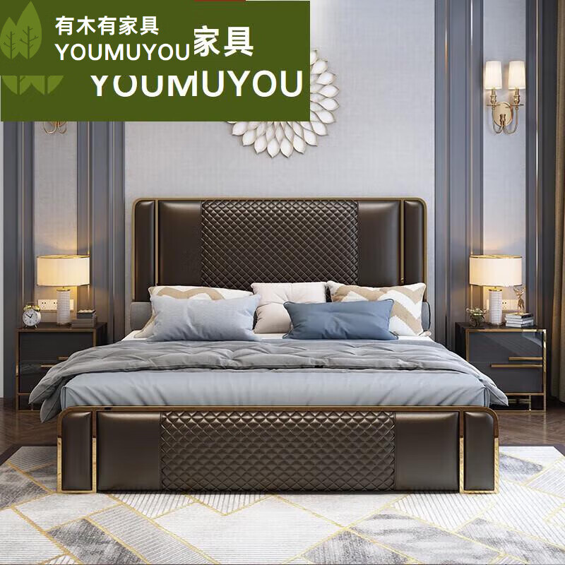 英梵狄轻奢床美式后现代皮小户型现代简约大气金属家具主卧宾利床 150