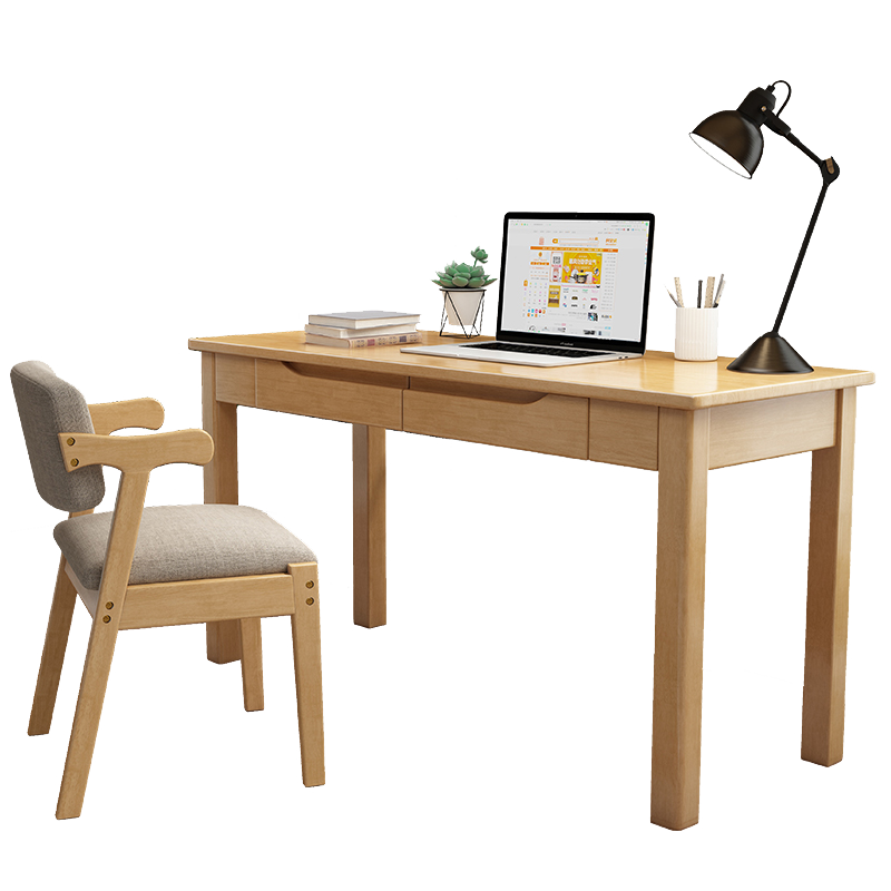 昭希 北欧实木书桌椅套装卧室家用中小学生学习桌课桌写字台式电脑桌子小户型书房家具 实木单桌(胡桃色) 0.8米
