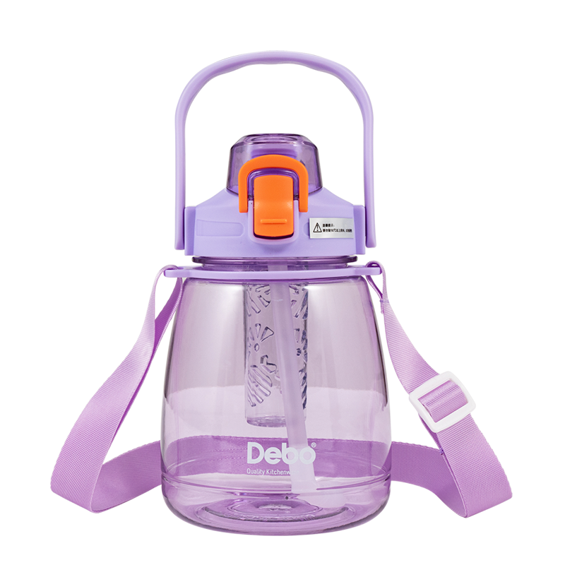 Debo 德铂大肚杯带吸管塑料杯大容量户外运动健身水瓶1200ml 紫色