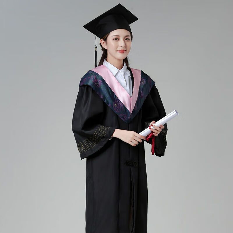 学士服气质刺绣校徽研究生硕士服博士服礼服导师校长 学士服粉色文科