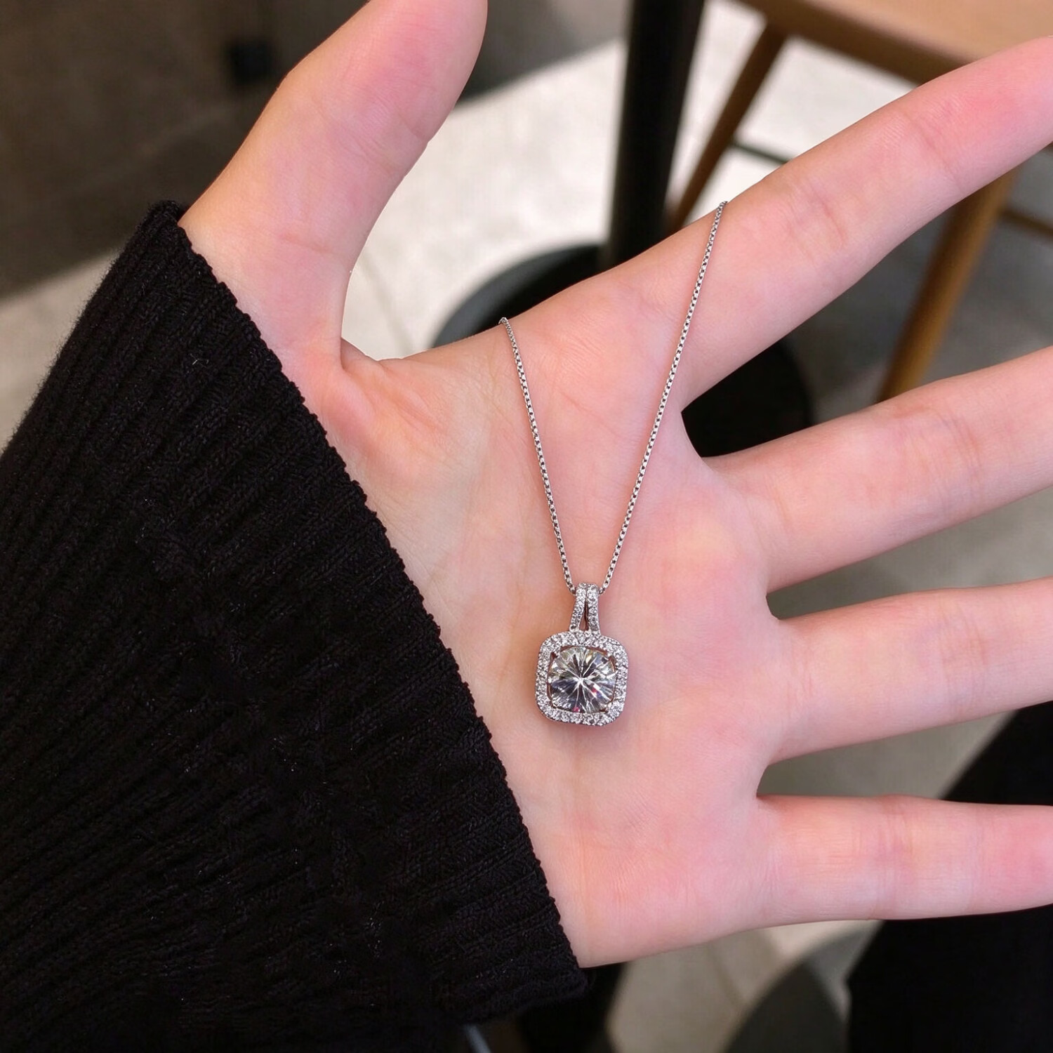 闪耀小方糖小方钻项链女盒仔链轻奢小众锁骨链锆石吊坠简约颈链 小方糖项链【赠礼盒】