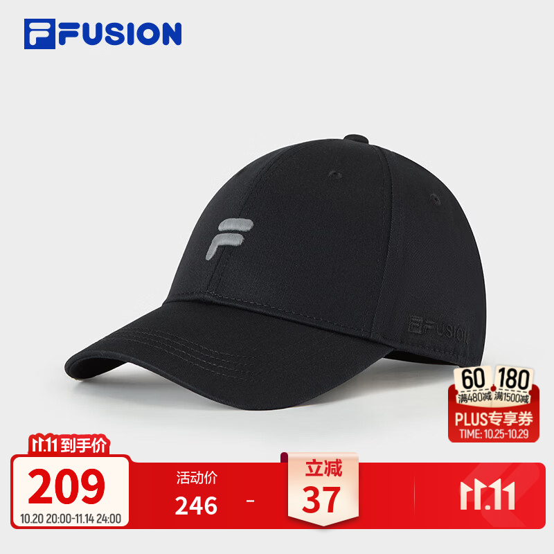 FILA FUSION潮牌帽子26冬新款男女菁英运动棒球帽遮阳帽鸭舌帽 深黑-BK