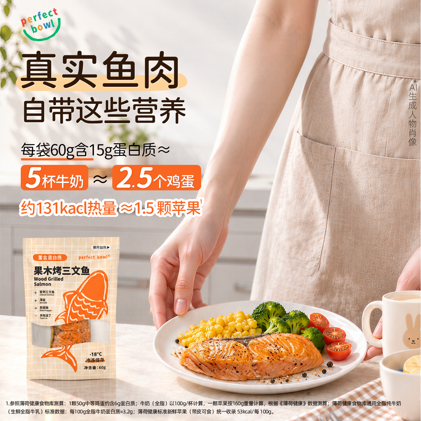 PERFECT BOWL智利三文鱼烟熏即食健身轻食去刺鲜嫩高蛋白熟食加热 【60g*8袋畅享装】果木烤三文鱼