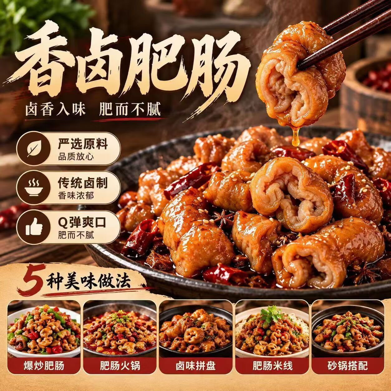 正宗卤肥肠精品去油猪大肠肥肠熟食店同款卤味餐饮批发商用饭店 特级大肠 老汤慢卤 高去油 高回购 5斤装 大家庭 饭店餐饮拿货