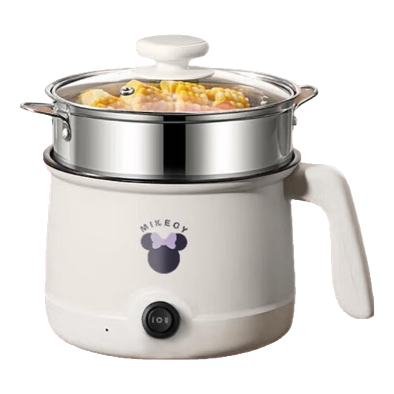 电煮锅小电锅电锅一体多功能锅宿舍用1-2人煮面锅 不粘内胆锅1.4L+不锈钢蒸笼