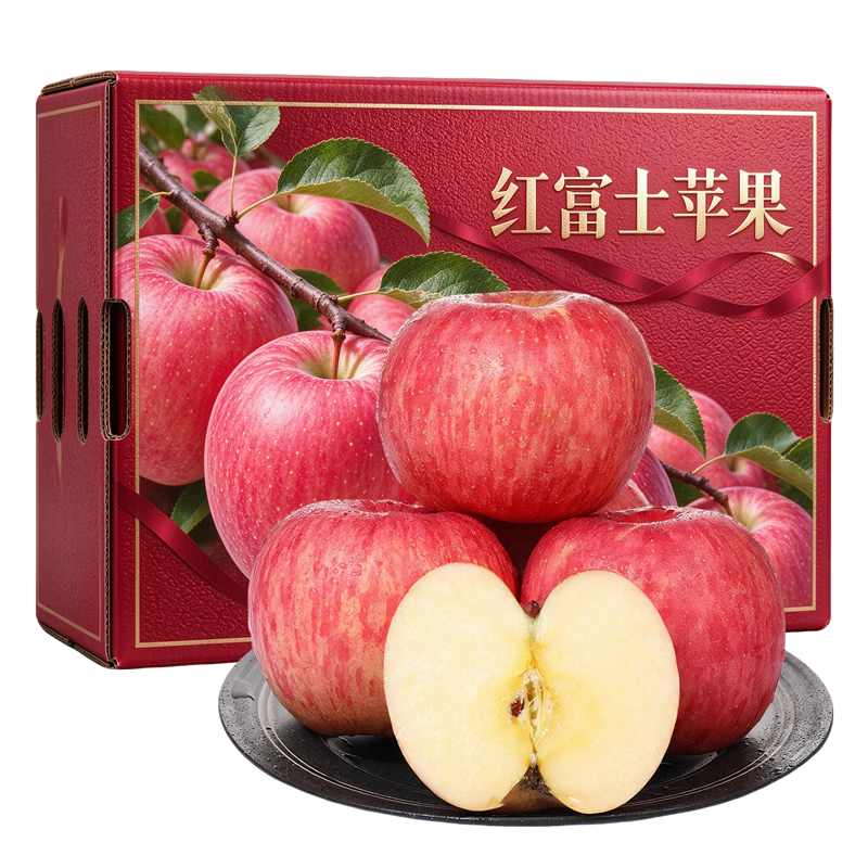 佟创陕西红富士苹果新鲜膜袋苹果现摘现发水果整箱产地直发 净重4.5斤精品果【单果75mm+】