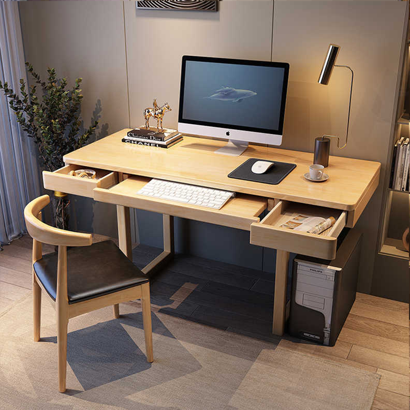 凌宝家用电脑桌实木北欧办公桌卧室单人电脑台式桌简约带抽屉简易收纳