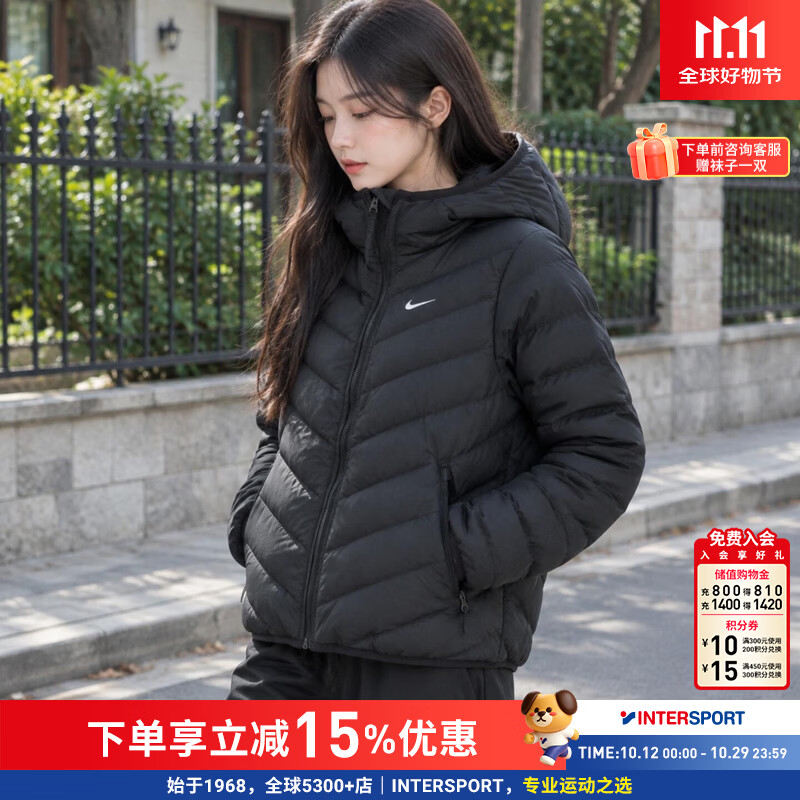 耐克（NIKE）羽绒服女装 2026新款冬季保暖羽绒外套时尚通勤休闲运动服 黑色轻薄羽绒服 L
