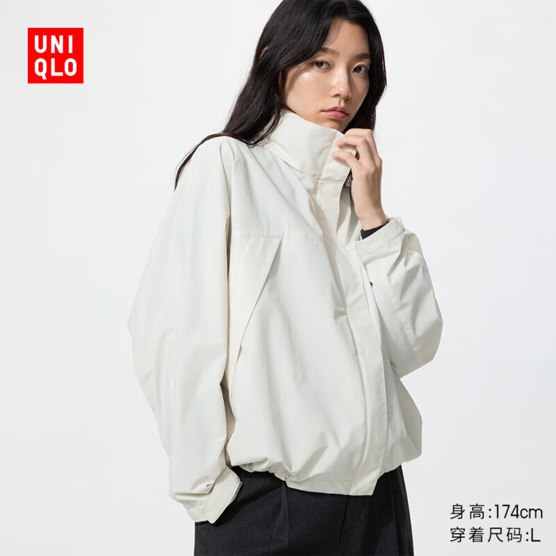 优衣库防风立领茄克女装/外套夹克487832 01 乳白色 M