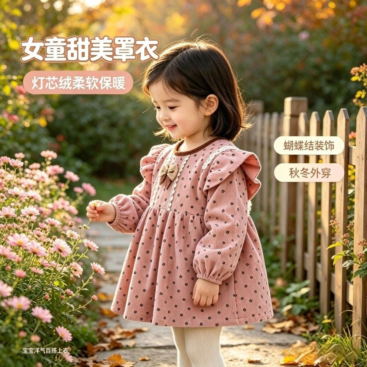 鑫达童女宝公主裙儿童罩衣秋冬防水吃饭围兜长袖护衣防脏围裙婴儿洋气 XD飞袖蝴蝶结公主裙【复古咖+奶茶白】 120【建议身高105-115cm】