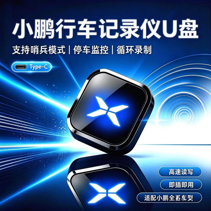 迪卜乐适用小鹏全系车型行车记录仪车载发光U盘支持哨兵模式USB3.0高速传输金属材质送转接头Type-c接口 黑色 适用于小鹏车载U盘 256GB 循环录制64小时