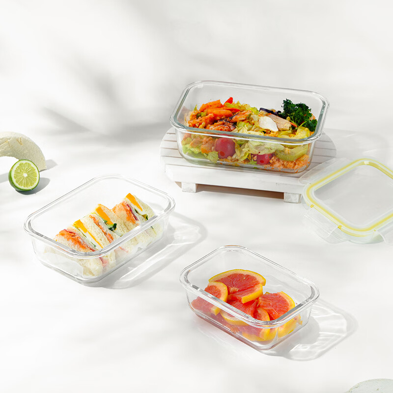 乐唯诗(LOVWISH)食品级冰箱收纳盒保鲜盒高硼硅玻璃微波炉加热密封可冷冻收纳盒 乐优一体盖【可微波】小长400ml*1