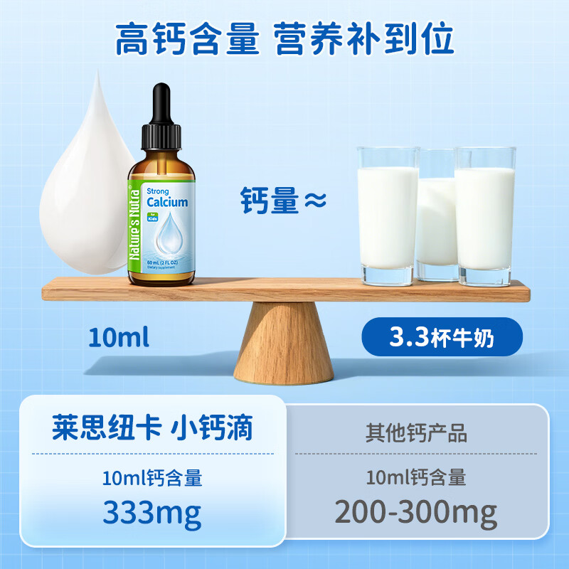 Nature's Nutra莱思纽卡婴幼儿童液体钙儿童钙柠檬酸苹果酸钙滴剂0-3岁 【限时买1送1】钙滴剂 60mg*1瓶