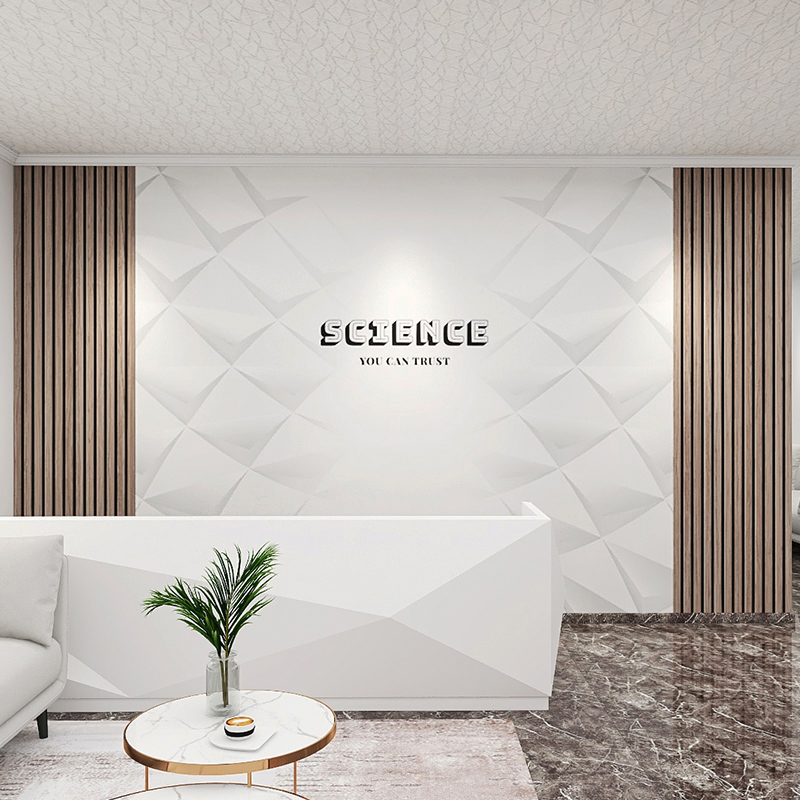 施韵令酒店前台背景墙吧台装饰公司前台背景墙布格栅壁纸大气办公室