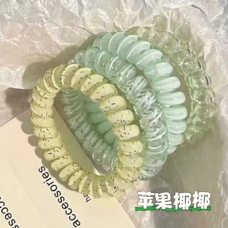 【精选】多彩电话线发圈夏季女生头饰高弹力耐用发饰礼物皮筋 苹果椰椰1套【4根】