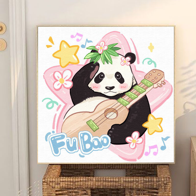 琴棋书画新款初学者自己填色数字油画可爱福宝熊猫花花diy儿童装饰