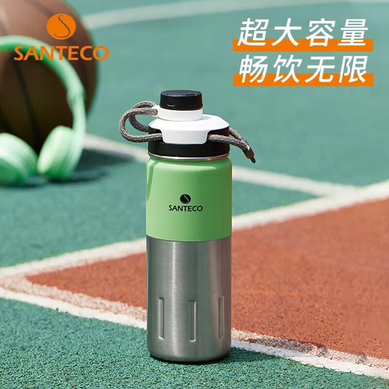 圣迪谷(SANTECO)不锈钢运动保温杯双杯口500ml大容量户外旅行多功能便携高品质 绿色温变版500ml