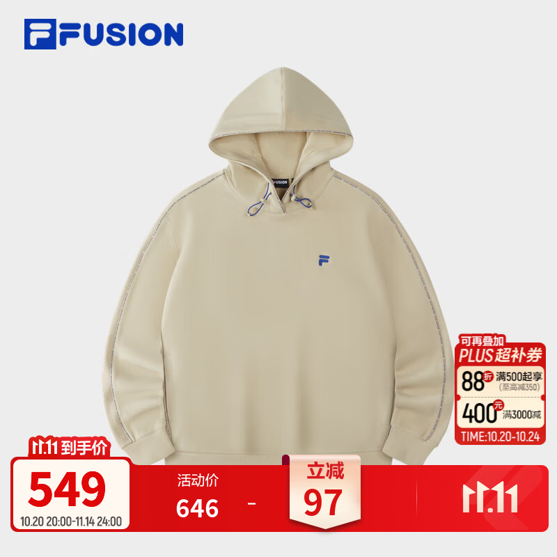 FILA FUSION斐乐潮牌时尚出彩连帽卫衣女款26冬季新款摇粒绒上衣 奶啡色-DK XS 155/76A/XS