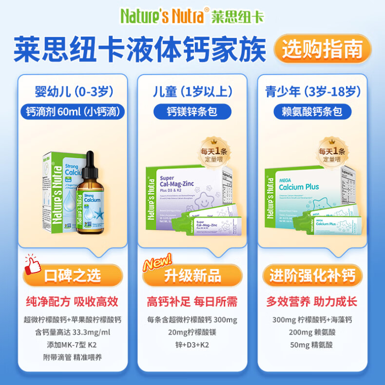 Nature's Nutra莱思纽卡婴幼儿童液体钙儿童钙柠檬酸苹果酸钙滴剂0-3岁 【限时买1送1】钙滴剂 60mg*1瓶