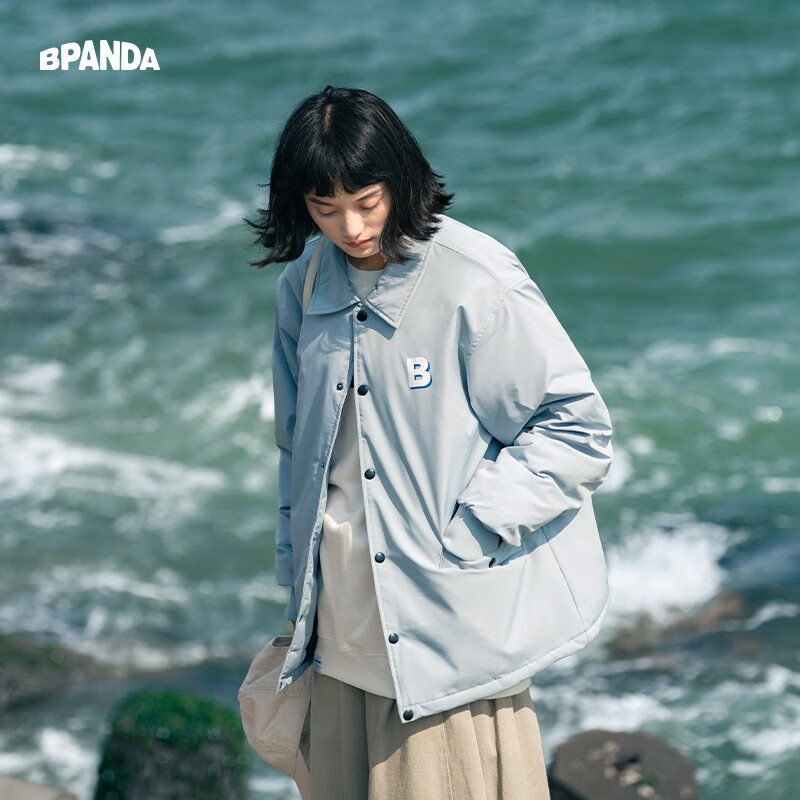 熊猫·本（ben.panda）棉服男潮牌翻领宽松休闲秋冬工装棉衣多穿情侣外套 灰蓝色（A款) 2XL