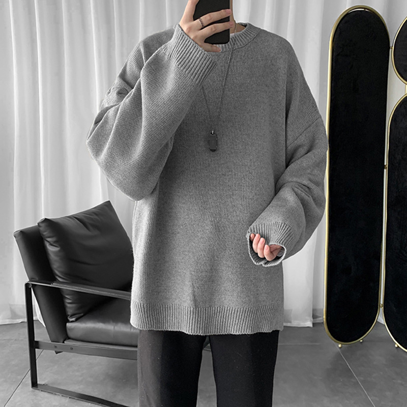 宽松潮流个性ins原宿毛线衣cec慵懒风针织衫秋冬bf外套男装 621浅灰色