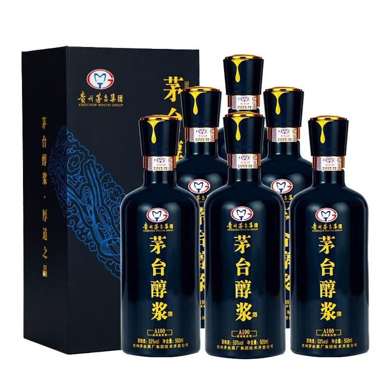 醇酒 53度柔和酱香型白酒500ml礼盒装收藏送礼 茅台醇浆a100整箱6瓶