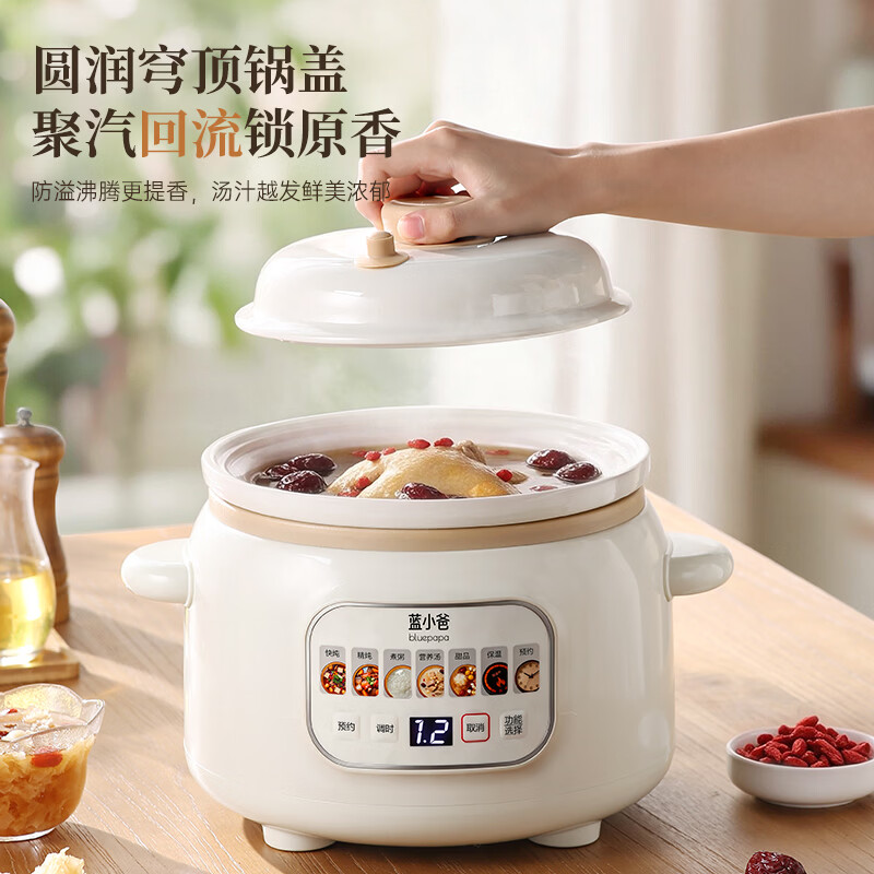 蓝小爸 2026新款微压电炖锅家用煲汤锅陶瓷多功能全自动炖汤煮粥熬粥宝宝辅食专用锅智能电砂锅养生锅 白色 3.5L 【送食谱】