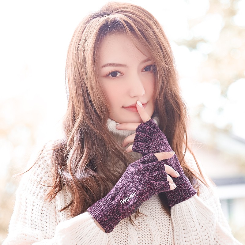 动荡橙 冬季触屏保暖手套 半指手套