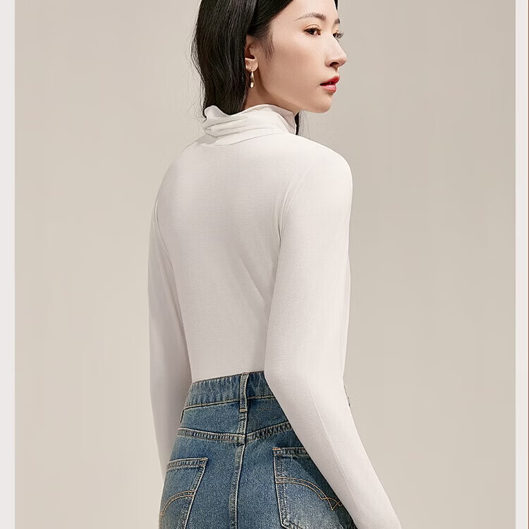 千奈美26新款高领堆堆领秋衣上衣可外穿轻暖打底衫 白色 均码 (80-130斤)
