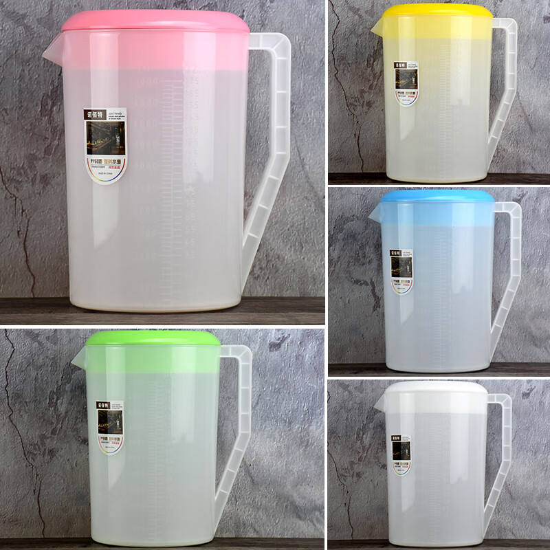盛水容器奶茶店塑料冷水壶耐高温耐热大容量凉水壶茶水壶果汁壶4000毫升红色平盖 虎窝购