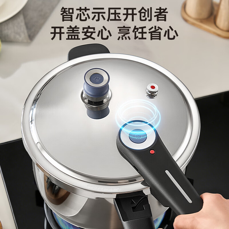 爱仕达(ASD)高压锅304不锈钢100kPa压力锅智芯示压15重防爆燃气灶电磁炉通用 100kPa高压3-6人适用6.5L 24cm
