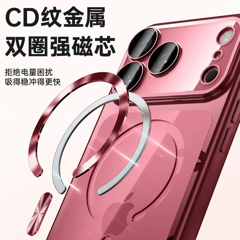 驹臣适用于iPhone苹果17/18Pro手机壳17/18ProMax透明防尘塞半圈磁吸保护套自带镜头膜防摔全包边外壳 【磁吸款】带镜头膜-钛银-usb防尘塞 iphone 17 pro max