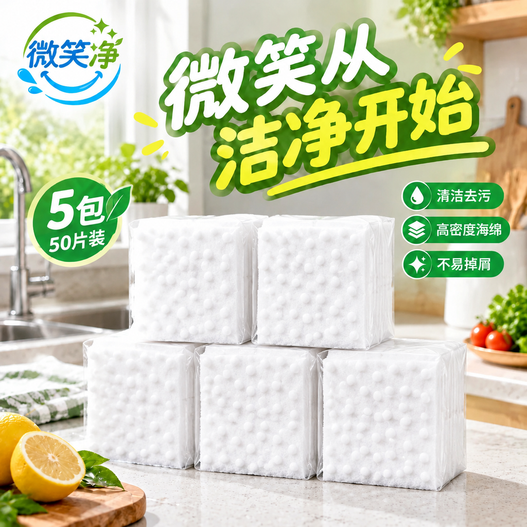 微笑净抹布百洁布压缩海绵擦家用厨房洗碗刷锅魔力擦小白鞋去污清洁神器 微笑净2倍压缩海绵擦10*6*2cm【5包50片装】 京东折扣/优惠券