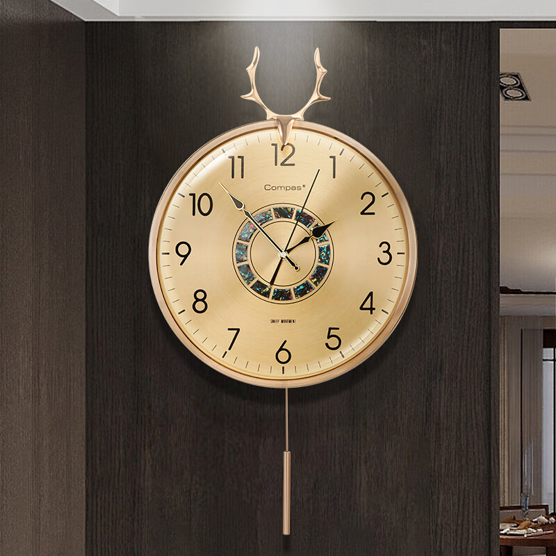 康巴丝（Compas）挂钟客厅欧式鹿头摆钟创意时钟卧室石英钟表挂墙 3350 直径58.5cm