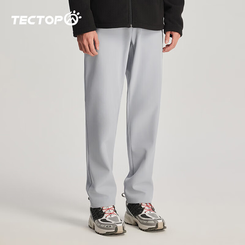 探拓(TECTOP)休闲裤男防风防泼水2026秋冬加绒保暖软壳长裤户外登山裤子 星灰 3XL