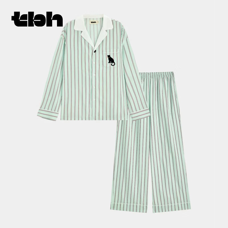 野兽派家居（tbh）都市野兽黑豹天丝棉家居服套装可外穿情侣睡衣女 黑豹天丝棉家居服长款套装 薄荷绿 M