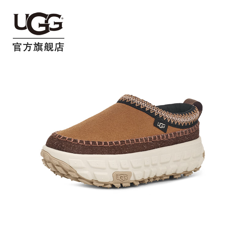 UGG春季男女同款时尚舒适休闲厚底轮胎底一脚蹬懒人鞋1155650 CTC | 栗色/陶土褐白色 39.5 尺码偏大，建议拍小一码