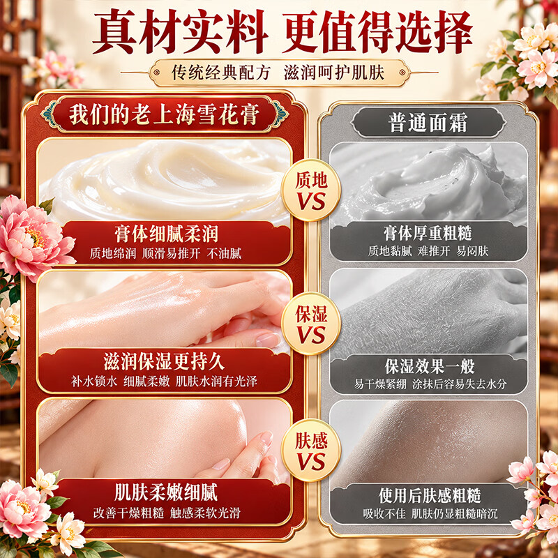 雪弥老上海雪花膏精油乳液补水保湿面霜护手霜四季滋润防干裂清爽不腻 老上海雪花膏60g×3盒