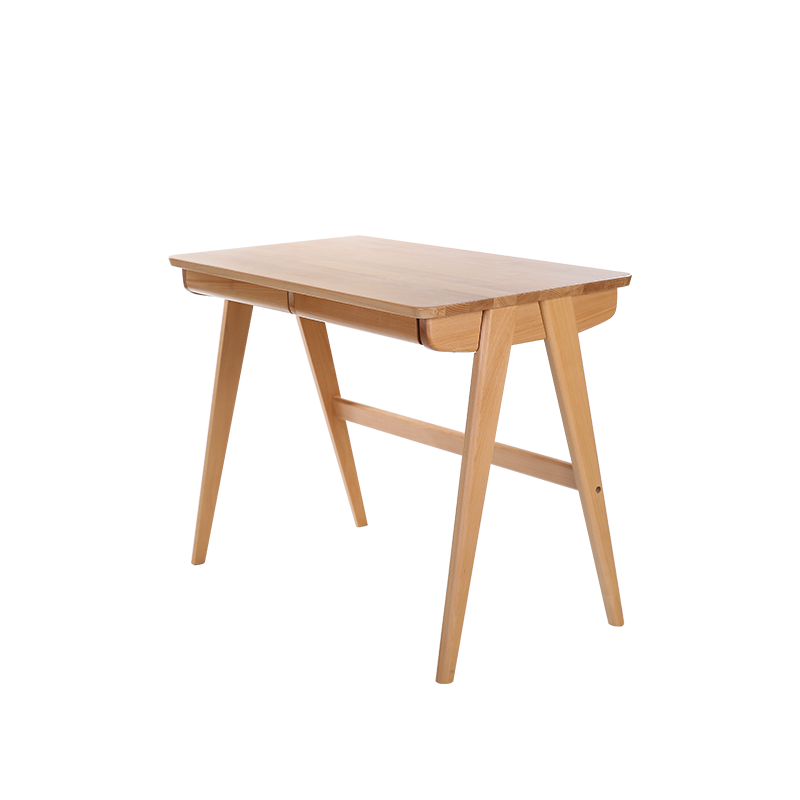 香木语实木书桌榉木带抽屉电脑桌日式简约写字桌办公桌家用M-1原木色0.8米