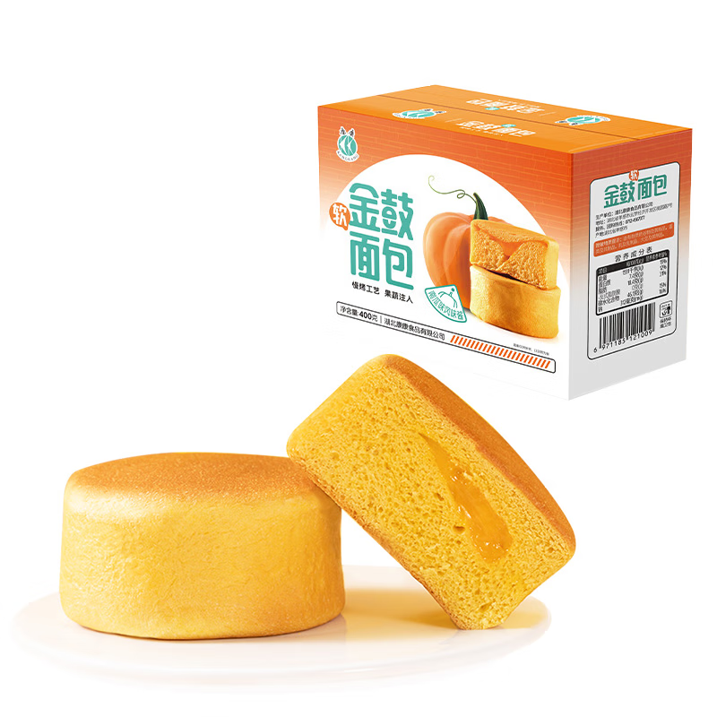 零食工坊金鼓南瓜夹心蛋糕软面包  整箱营养代餐早餐面包糕点 400g*1