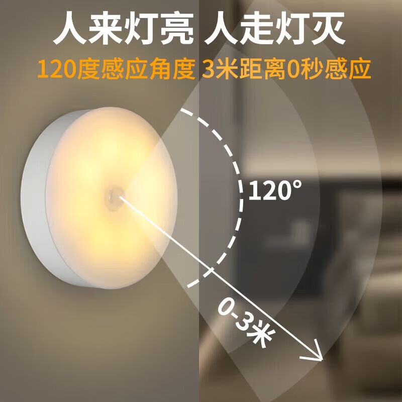 【甄选好物】LED智能感应小夜灯壁挂灯充电床头卧室睡眠起夜过道节能光控小夜灯 智能感应款-暖光
