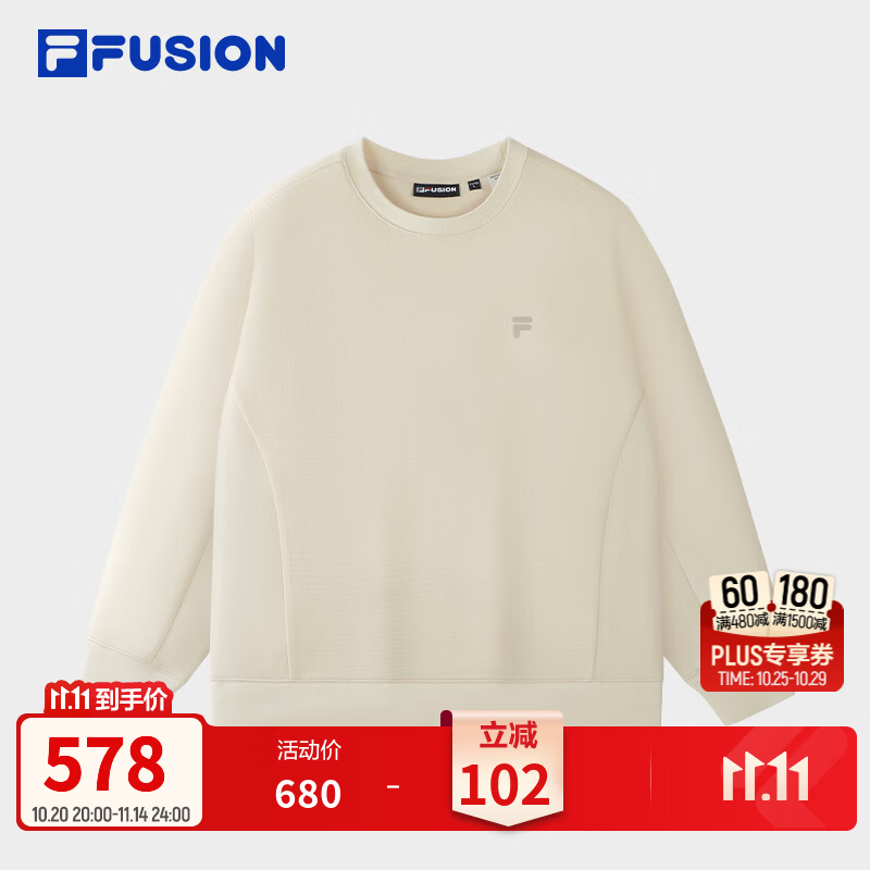 FILA FUSION斐乐潮牌男子套头卫衣2026冬季新款休闲针织长袖上衣 斑鸠灰-GY L 175/96A/L