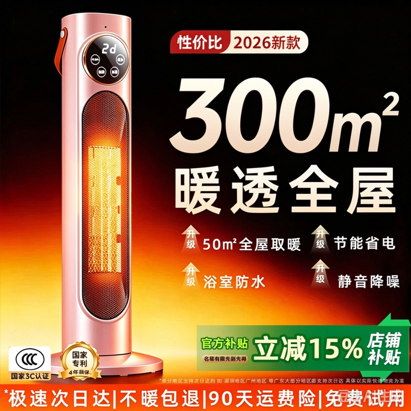 NIYEVN德国【900万已买全屋45℃丨一级省电】2026取暖器石墨烯暖风机家用30-50平电暖器电热小太阳电暖气 一秒瞬热丨双石墨烯丨100㎡全屋覆盖丨七天一度电