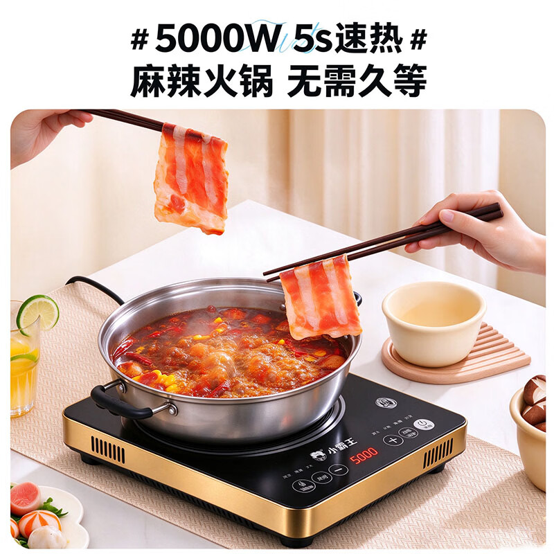 小霸王电磁炉平面5000W赠锅变频省电双机芯防水耐磨耐污多功能大火力爆炒 【旗舰升级款】变频省电双机芯【赠汤锅+炒锅套餐】