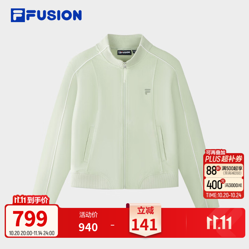 FILA FUSION斐乐潮牌针织长袖外套女2026冬新款时尚百搭修身上衣 雾苔灰绿-LG L 170/88A/L