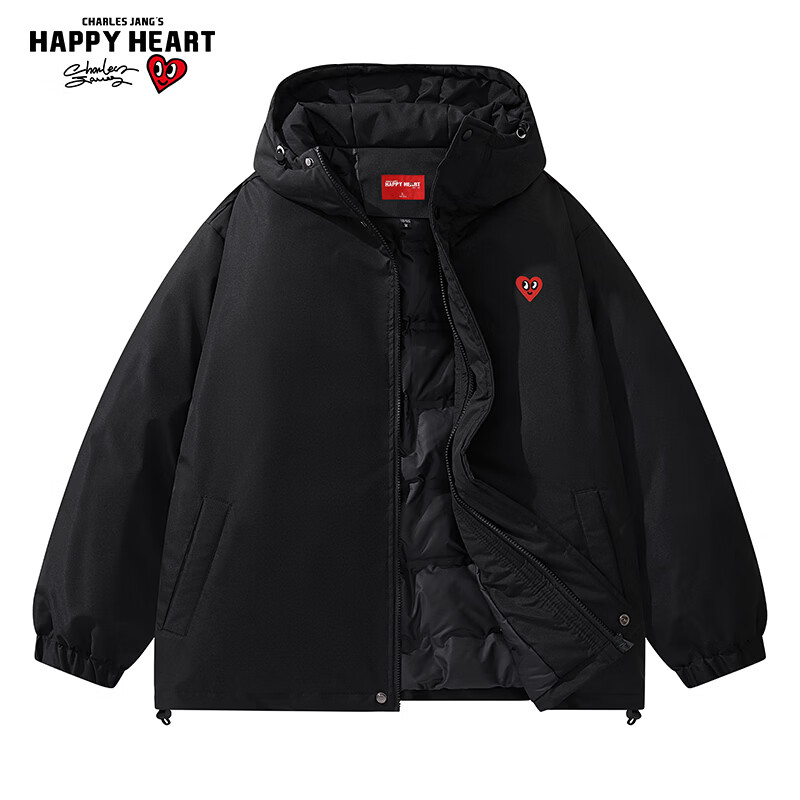 查尔斯桃心山系户外连帽冲锋羽绒服男女冬季加厚保暖宽松简约防风情侣外套潮 杏色 2XL